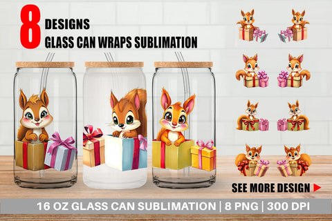 Glass Can Squirrel Gift Sublimation artnoy 
