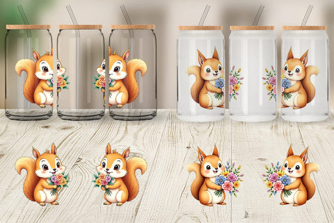 Glass Can Squirrel Spring Bouquet Sublimation artnoy 