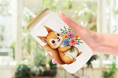 Glass Can Squirrel Spring Bouquet Sublimation artnoy 