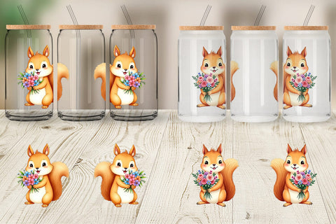 Glass Can Squirrel Spring Bouquet Sublimation artnoy 