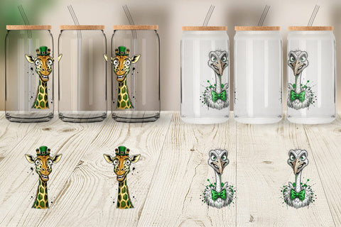 Glass Can St Paddys Animal Caricature Sublimation artnoy 