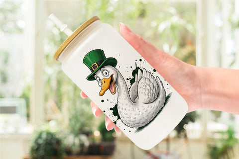 Glass Can St Paddys Animal Caricature Sublimation artnoy 