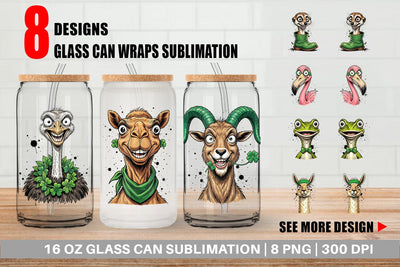 Glass Can St Paddys Animal Charms Sublimation artnoy 