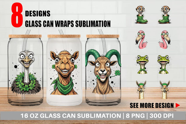 Glass Can St Paddys Animal Charms Sublimation artnoy 