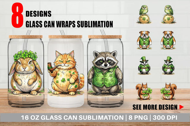 Glass Can St Paddys Animal Friends Sublimation artnoy 