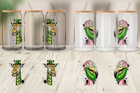 Glass Can St Paddys Zany Zoo Animals Sublimation artnoy 