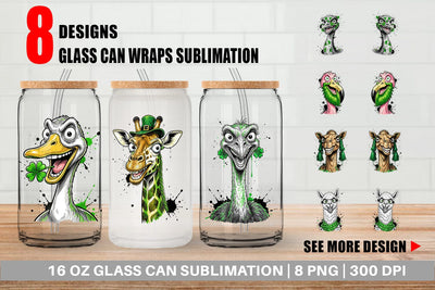 Glass Can St Paddys Zany Zoo Animals Sublimation artnoy 