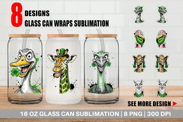 Glass Can St Paddys Zany Zoo Animals Sublimation artnoy 