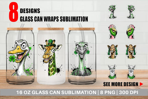 Glass Can St Paddys Zany Zoo Animals Sublimation artnoy 