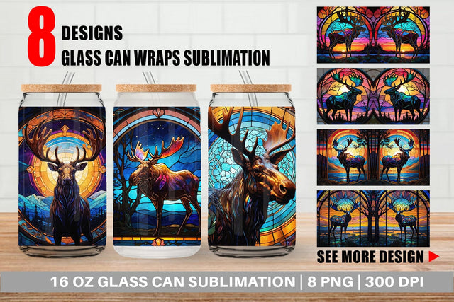 Glass Can Stained Glass Deer Sublimation artnoy 