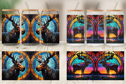 Glass Can Stained Glass Deer Sublimation artnoy 