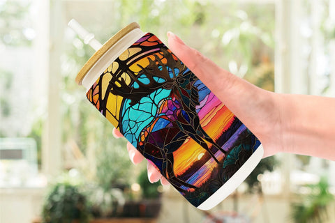 Glass Can Stained Glass Deer Sublimation artnoy 