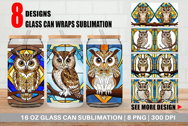 Glass Can Stained Glass Owl Sublimation artnoy 