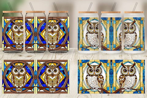 Glass Can Stained Glass Owl Sublimation artnoy 