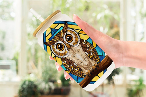 Glass Can Stained Glass Owl Sublimation artnoy 