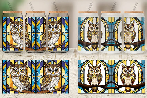 Glass Can Stained Glass Owl Sublimation artnoy 