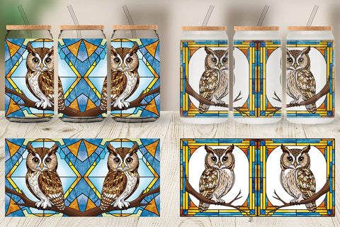 Glass Can Stained Glass Owl Sublimation artnoy 
