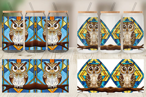 Glass Can Stained Glass Owl Sublimation artnoy 