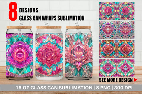 Glass Can Stained Glass Rose Flower Sublimation artnoy 