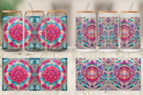 Glass Can Stained Glass Rose Flower Sublimation artnoy 