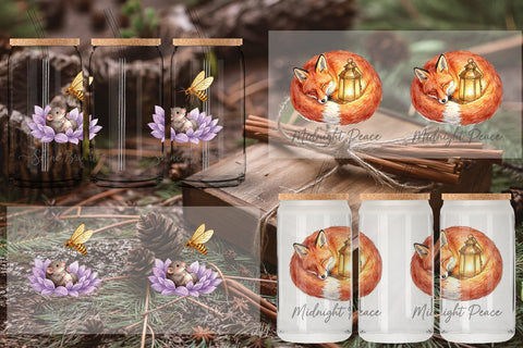 Glass Can Starry Night Sleepy Woodland Animals Sublimation artnoy 