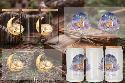Glass Can Starry Night Sleepy Woodland Animals Sublimation artnoy 