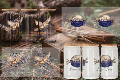 Glass Can Starry Night Sleepy Woodland Animals Sublimation artnoy 