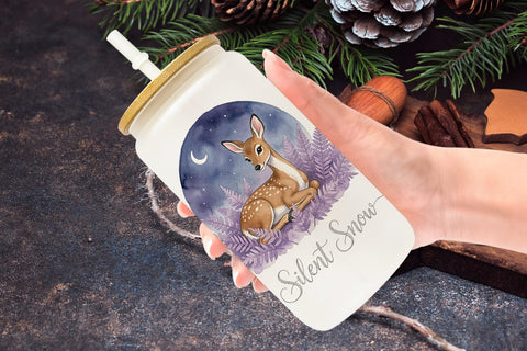 Glass Can Starry Night Sleepy Woodland Animals Sublimation artnoy 