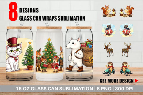 Glass Can Steampunk Christmas Animals Sublimation artnoy 