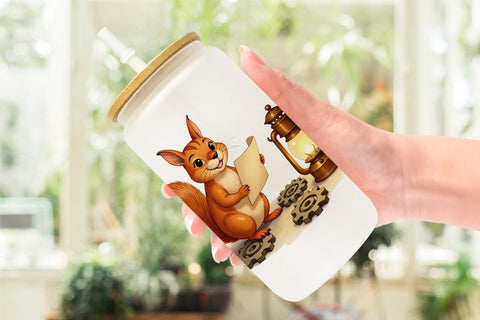 Glass Can Steampunk Christmas Animals Sublimation artnoy 