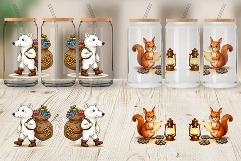 Glass Can Steampunk Christmas Animals Sublimation artnoy 