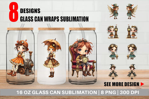 Glass Can Steampunk Dolls Sublimation artnoy 
