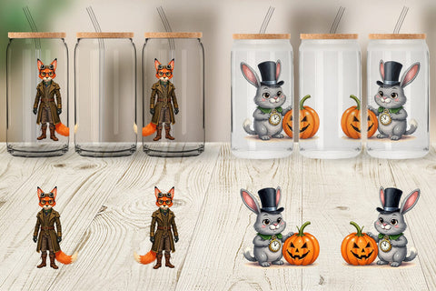 Glass Can Steampunk Halloween Animals Sublimation artnoy 