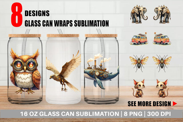 Glass Can Steampunk Menagerie Sublimation artnoy 