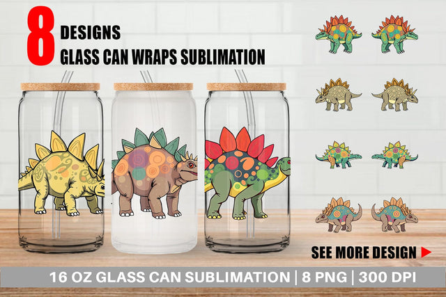Glass Can Stegosaurus with Plates Sublimation artnoy 
