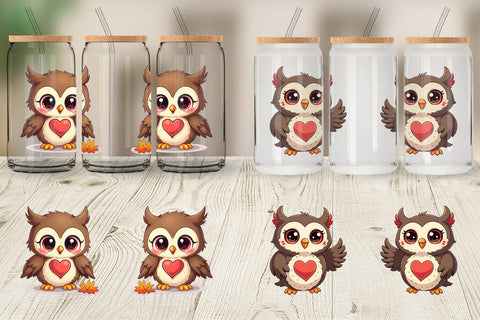 Glass Can Stitched Owl Poses Sublimation artnoy 
