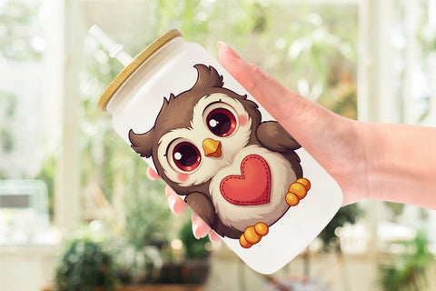 Glass Can Stitched Owl Poses Sublimation artnoy 