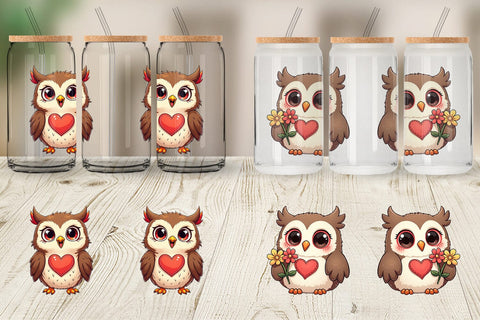 Glass Can Stitched Owl Poses Sublimation artnoy 
