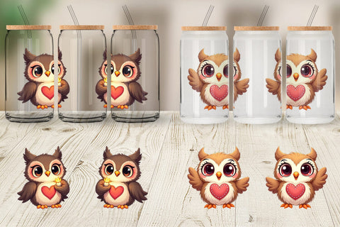 Glass Can Stitched Owl Poses Sublimation artnoy 