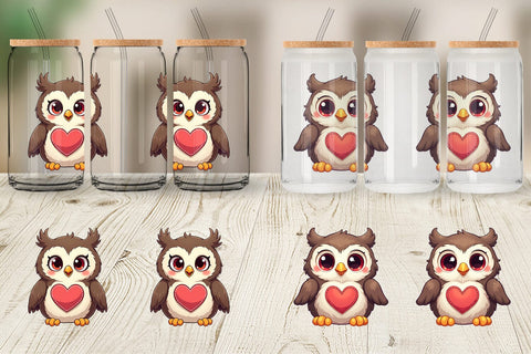 Glass Can Stitched Owl Poses Sublimation artnoy 