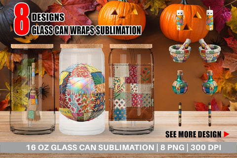 Glass Can Stitched Witchcraft Craft Patchwork Sublimation artnoy 