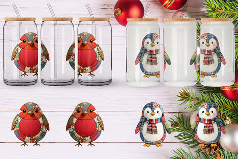 Glass Can Stitched Woodland Animal Patchwork Sublimation artnoy 