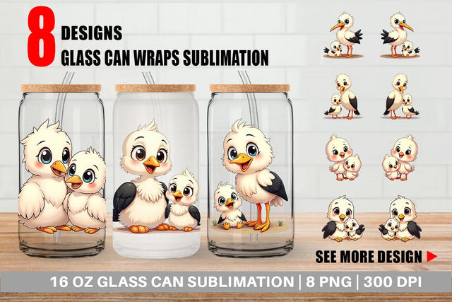 Glass Can Stork Mother's Day Sublimation artnoy 