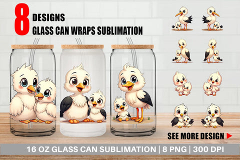 Glass Can Stork Mother's Day Sublimation artnoy 