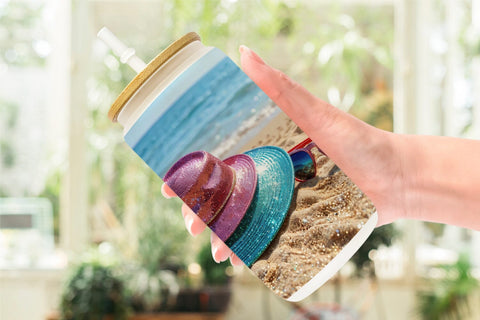 Glass Can Straw Hats on Sand Beach Sublimation artnoy 
