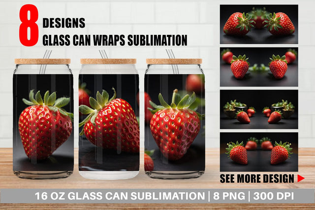 Glass Can Strawberry Fruit Sublimation artnoy 
