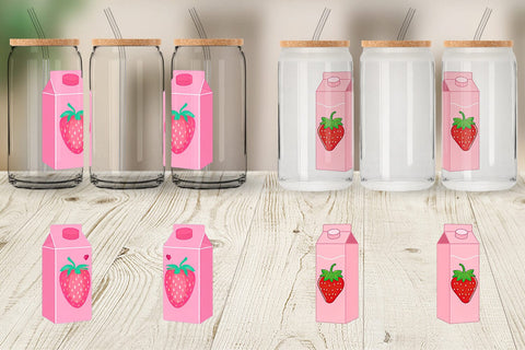 Glass Can Strawberry Milk Carton Sublimation artnoy 