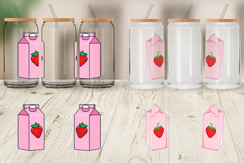 Glass Can Strawberry Milk Carton Sublimation artnoy 