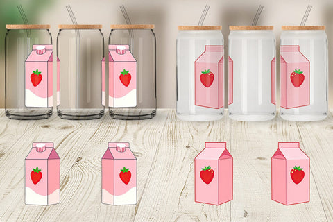 Glass Can Strawberry Milk Carton Sublimation artnoy 