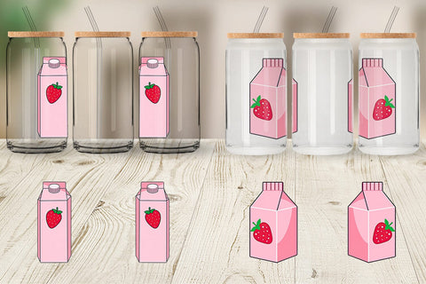 Glass Can Strawberry Milk Carton Sublimation artnoy 